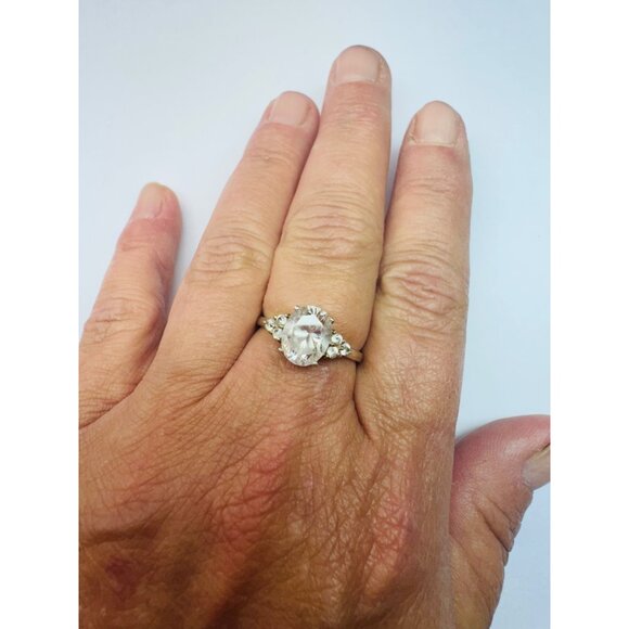 Vintage Sterling Silver 925 Ring Oval CZ & Accent Stones Size 8.5 3.7g Estate - Picture 6 of 11